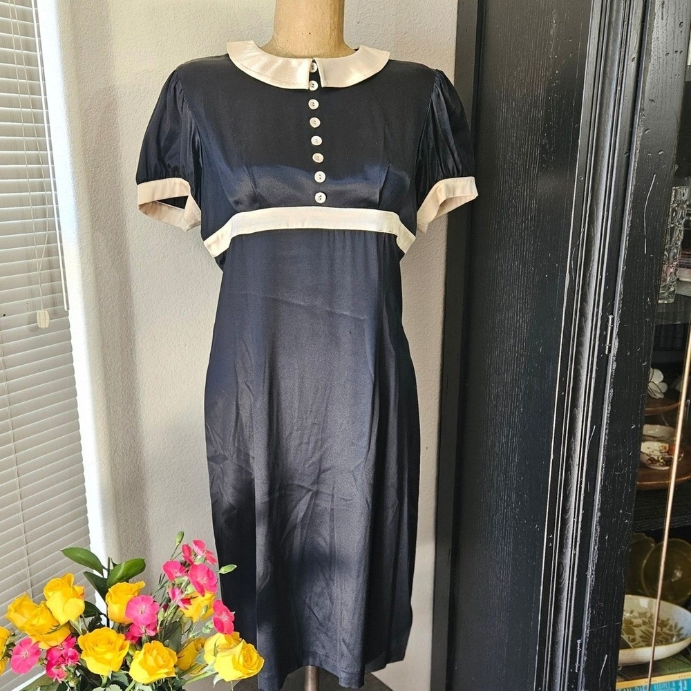 Yanak for bebe Satin Peter Pan Collar Midi Dress L Dark Academia Coquette